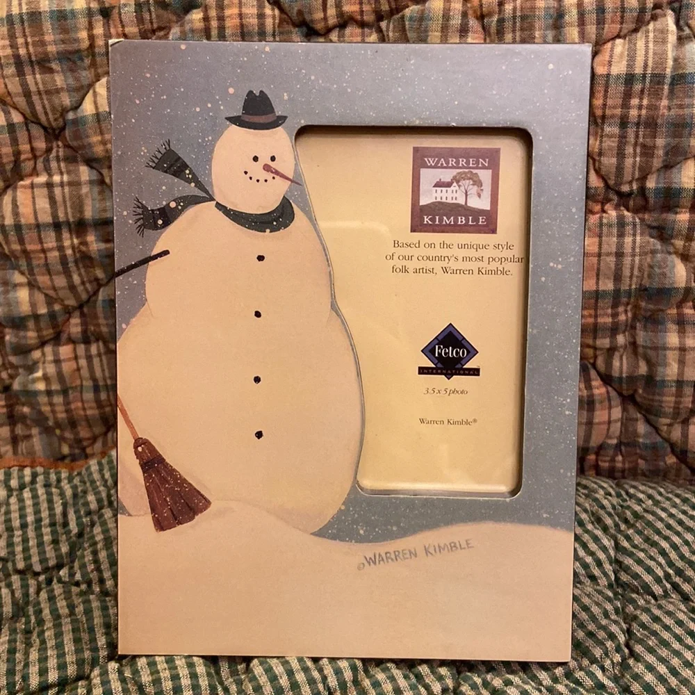 WARREN KIMBLE Folk Art Snowman Painted Wooden Picture Frame